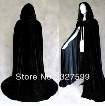 

New Black Velvet Black Satin Lined Hooded Vampire Cape Halloween Party Cloak Size S-XXL cosplay Retro, Gothic, heroic Cloak