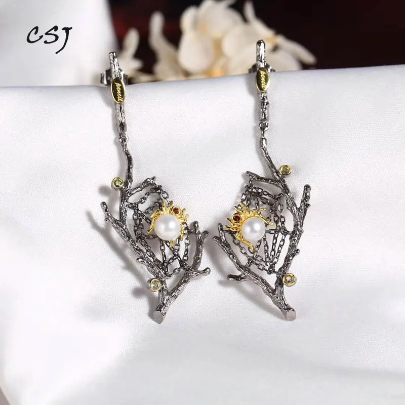 

CSJ Original Design Pearl Spider Earrings 925 Sterling Silver for Women Party Wedding Engagement Gift Fine Jewelry