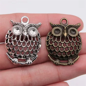 

WYSIWYG 2pcs 33x25mm 2 Colors Antique Bronze Plated Owl Charm DIY Owl Pendants For Jewelry Making Owl Pendants