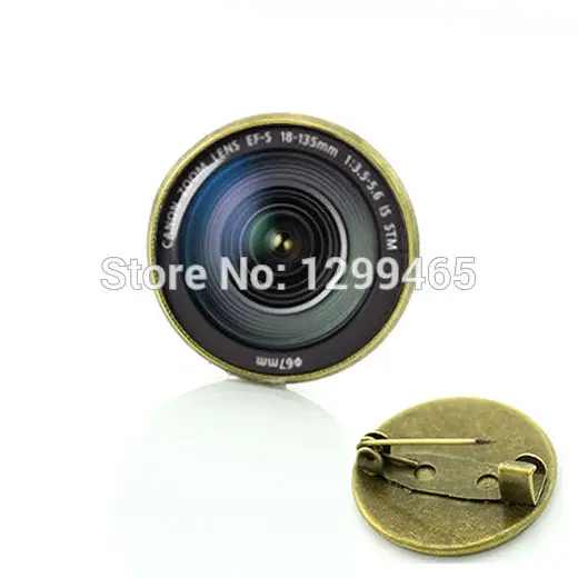 

Photography camera lens brooches DSLR Lenses Art Picture Glass Cabochon Dome badge Popular unisex Luxury Pins T371