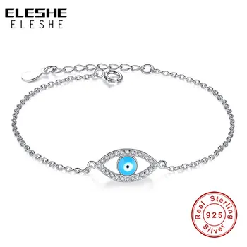 

ELESHE Top Quality Blue Enamel Crystal Eye Bracelets for Women 925 Sterling Silver Bracelet Chain Link Jewelry Femme Bijoux
