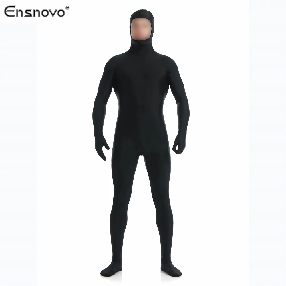 Ensnovo Full Body Suit Men Unitard Lycra Nylon Open Face Zentai
