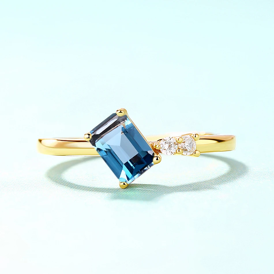 ALLNOEL Solid 925 Sterling Silver Gemstone Ring For Women Classic Natural Blue Topaz Weddings Bands Luxury Fine Jewelry Gift