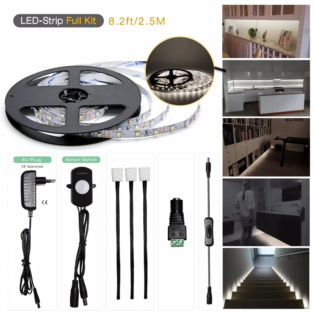 Motion Sensor LED Strip 2.5M 150 LEDS PIR LED Strip Cold White with ON