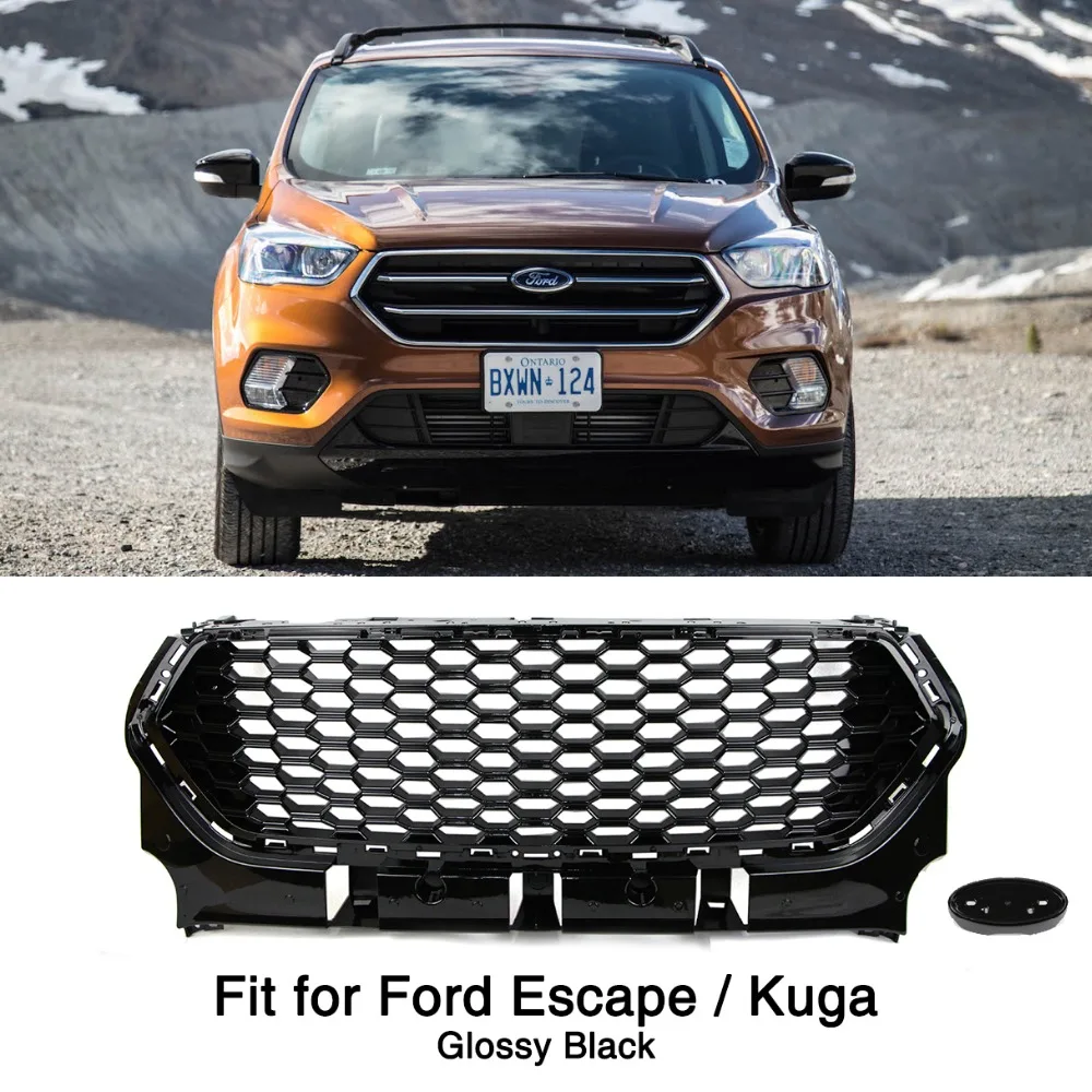 Глянцевая черная Решетка переднего бампера для Ford Escape Kuga ячеистая решетка