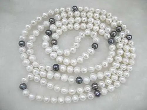 

xiuli 0015567 white black freshwater pearl 8mm baroque beads 60" loop necklace