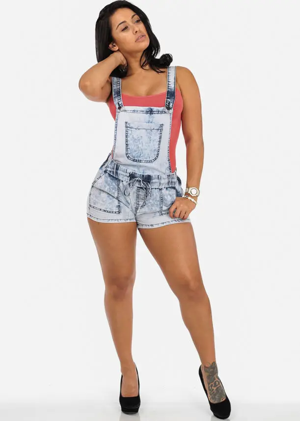 Fashion Women Lady Bodycon Denim Shorts Trouser Detachable Jumpsuit