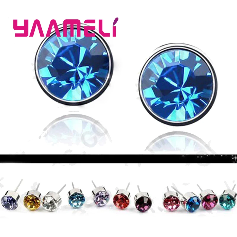 

Wholesale Lots 20PCS 925 Sterling Silver AAA Colorful Crystal Stone Woman Stud Earrings +Back Stoppers Women Jewelry