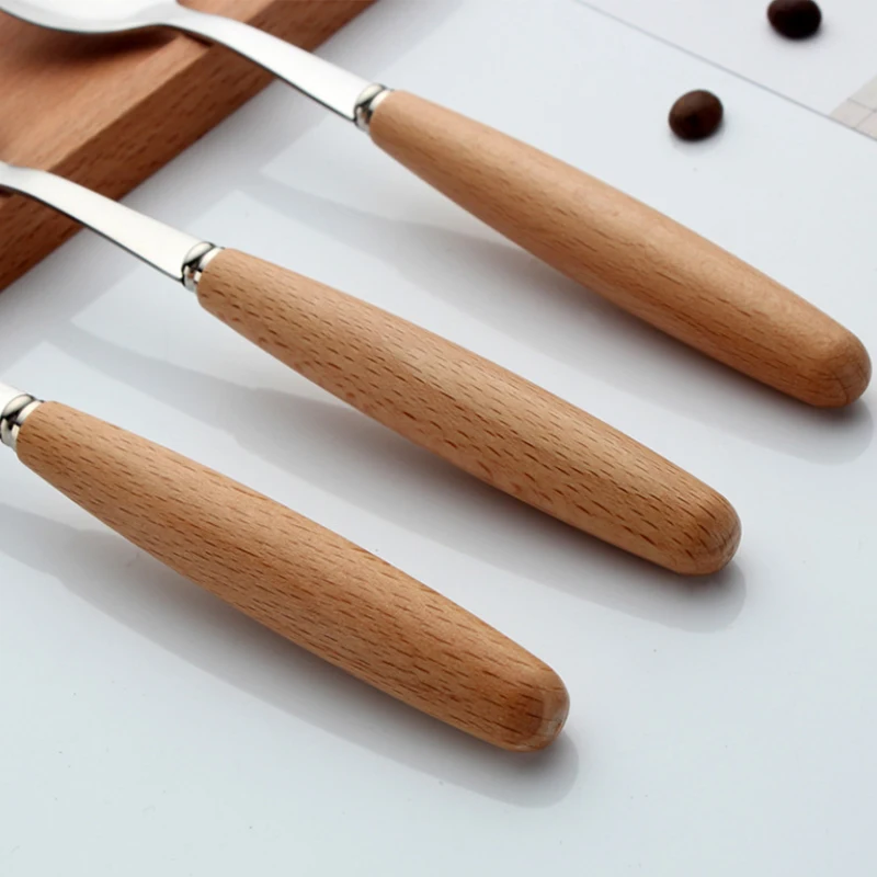 Обеденные ножи с деревянной ручкой столовые приборы ложка вилки нержавеющая сталь стейк сыра масло нож