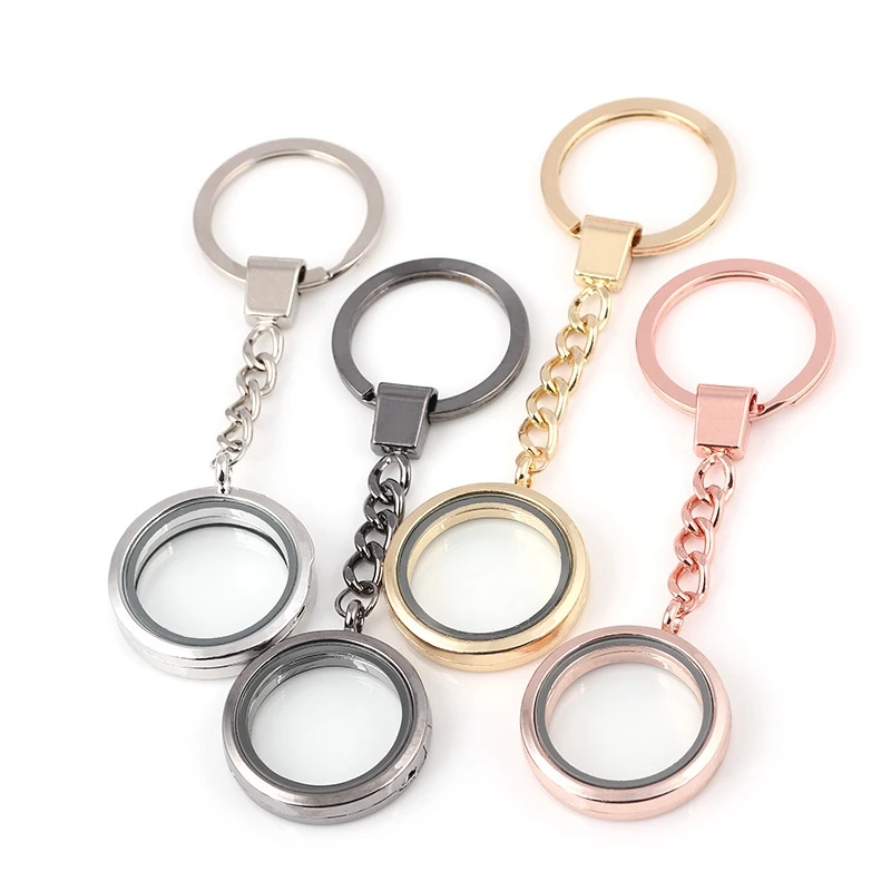 

5PCs 30*8mm Smooth Round Glass floating locket keychain Key ring Fit floating charms