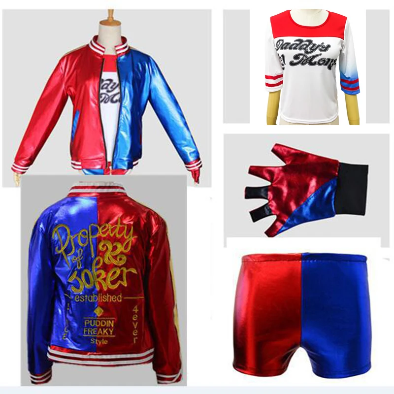 

Suicide Squad Harley Quinn Cosplay Costume for Kids adult Girls Halloween Carnival Dress Harley Quinn Jacket Underwear T shirt