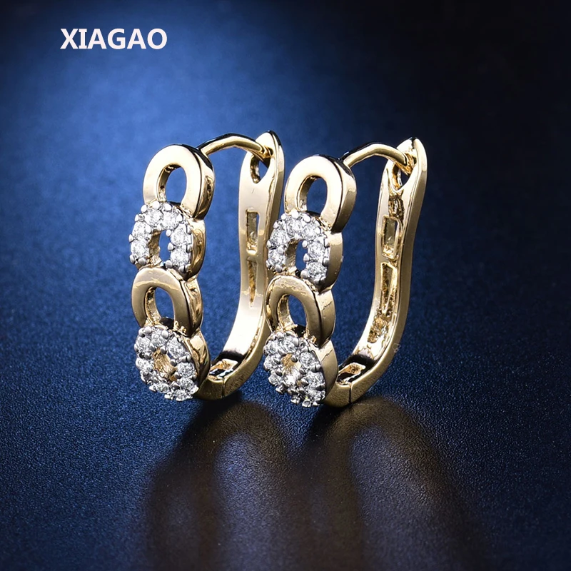 Женские серьги кольца XIAGAO золотого цвета с фианитом и кристаллами E157|hoop earing|hoop