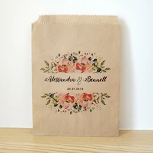 Персонализированные цветы пара имя и дата Свадебные Сувениры Сумки, печенья, конфеты и пользовательские свадебный душ лакомство мешок DZ002