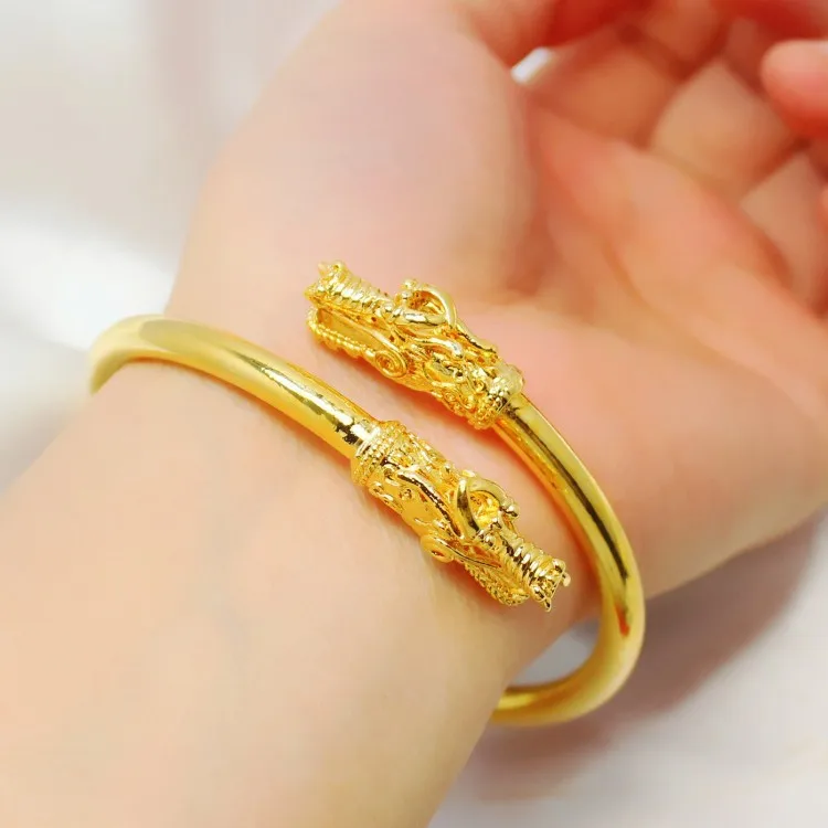Exquisite Dragon S Head 24k Gold Plated 1 Quality Handmade In Exquisite Dragon S Head 24k Gold Plated 1 Quality Handmade In Hongkong Luxurious Hollow Open Fine Bangle For Women Bangles From Jewelry