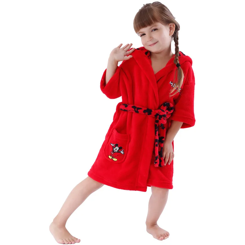 Kids Bathrobe Coral Fleece Red Mickey 