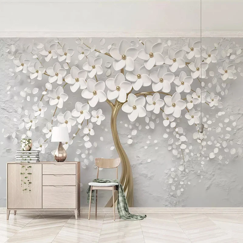 Custom Any Size Murals Wallpaper 3D Stereo White Flowers Wall Painting Living Room TV Sofa Bedroom Backdrop Wall Papel De Parede Custom Any Size Murals Wallpaper 3D Stereo White Flowers Wall Painting Living Room TV Sofa Bedroom Backdrop Wall Papel De Parede