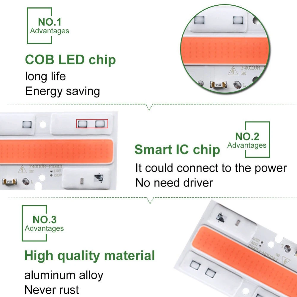 Phytolamp, полный спектр, светодиодный COB светильник для выращивания, 220 В, 110 В, IP65, светодиодный Диод, гидропоника, Фито лампа 20 Вт, 30 Вт, 50 Вт, 70 Вт, теплый белый Чип