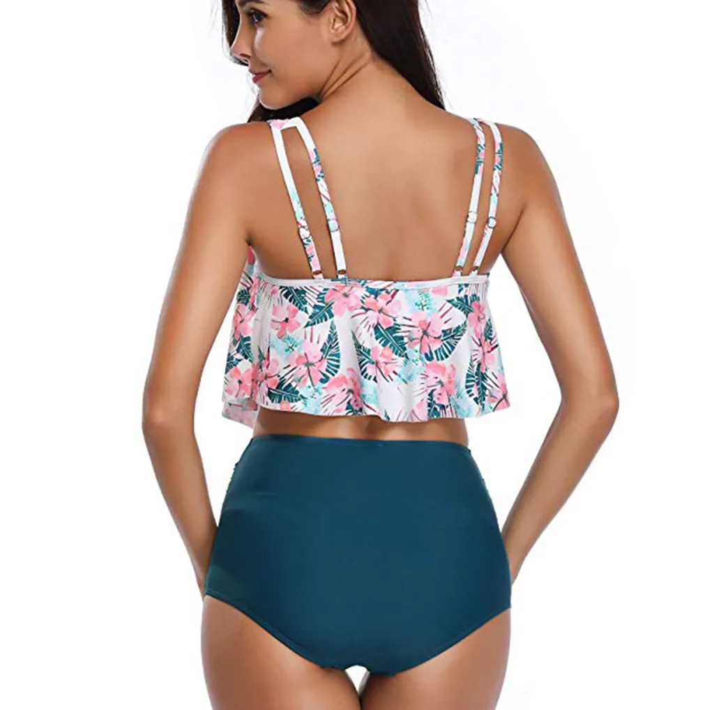 Женский купальник плюс размер сексуальный Холтер Цветочный купальник из двух частей бикини купальные топы для лета пляжные вечерние ropa de mujer 18Dec3