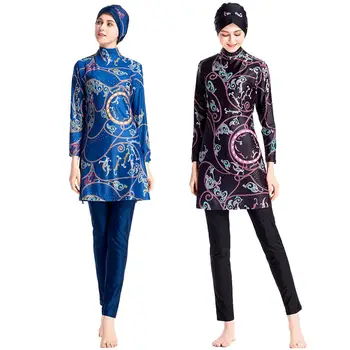 

3PCS Women Print Swimwear Muslim Swimsuit Beachwear Full Cover Modest Burkini Bathing Suits Conservative Islamic Clothing Suits
