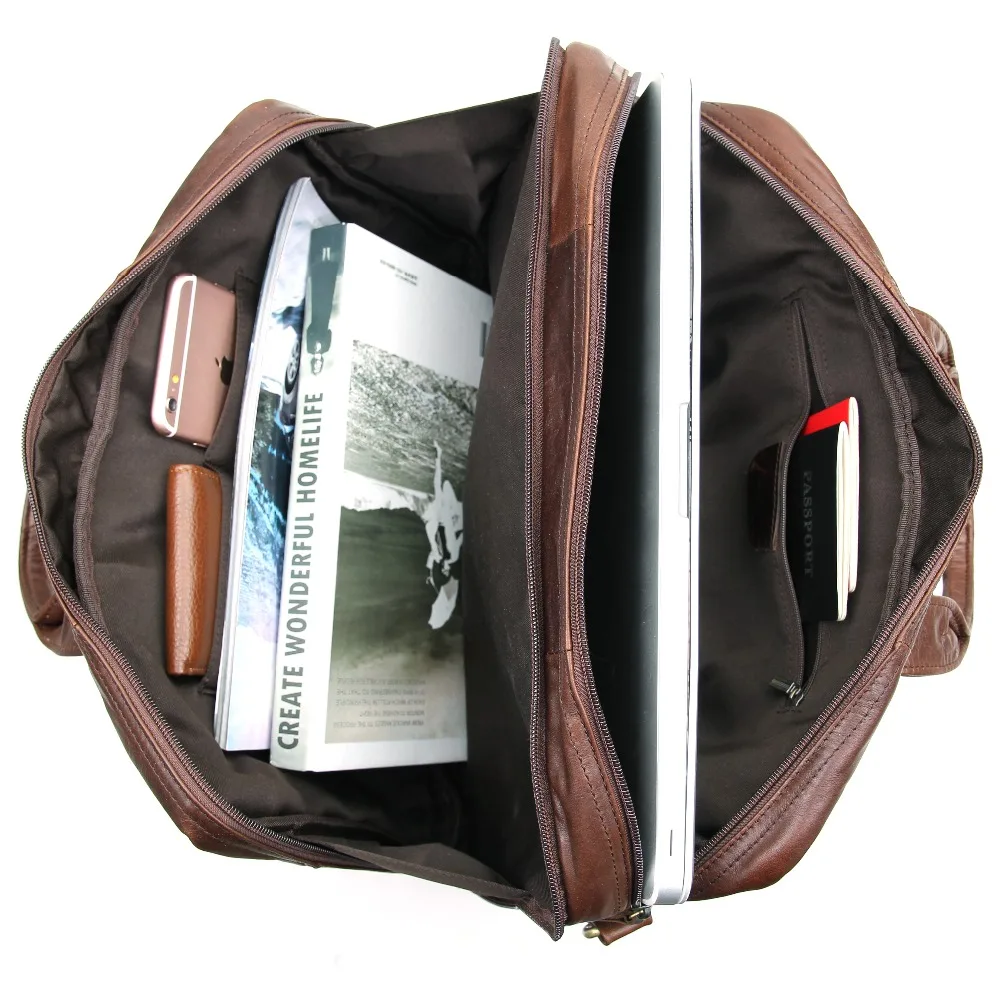 Augus Chocolate Color Leather Handbag Multi Functional Laptop Bag