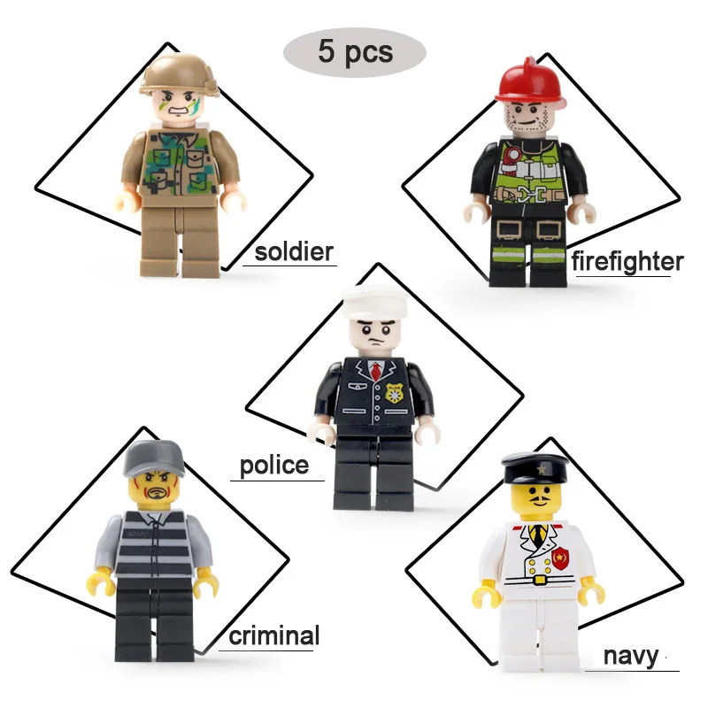 

Yantjouet 5pcs/set Police Soldier Building Blocks Figures Brick DIY Toy Compatible Legoing Figures 5 Occupations for Child Gift