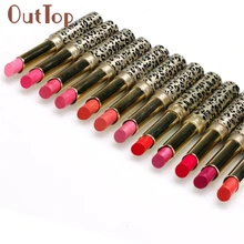 OutTop лучший продавец 12 шт./лот помады окраска губ макияж много Леопард Увлажняющая губная помада#23