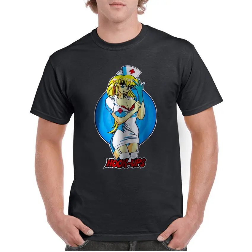 

New Hook-Ups skateboard sexy girl Nurse Black T Shirt astrid44 Cartoon t shirt men Unisex New Fashion tshirt free shipping top
