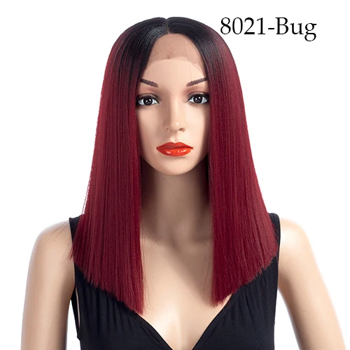 Aigemei прямые синтетические волосы кружева спереди и T часть парик 16 дюймов парики красный Омбре парик цвета выбор косплей парик - Цвет: Burg