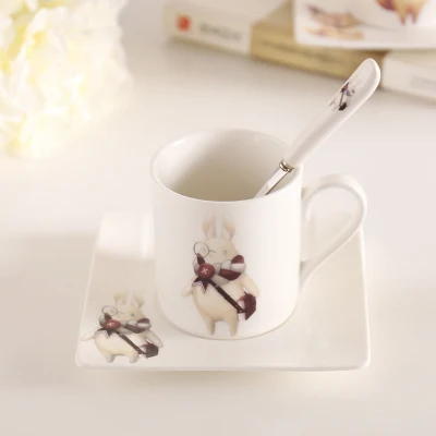 Bone China кофейная чашка блюдо сказки Kawaii мультяшный комплект керамика Кофе Молоко чай Кружка поднос ложка набор стакан Квадратная тарелка - Цвет: 1