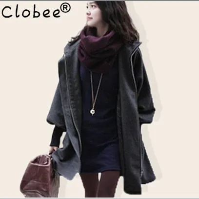 

Fall 2018 Winter Cashmere Cotton Coat Women Outwear Fashion Hooded Design High Street Casual Trench Coat Big Plus Size 6XL K24