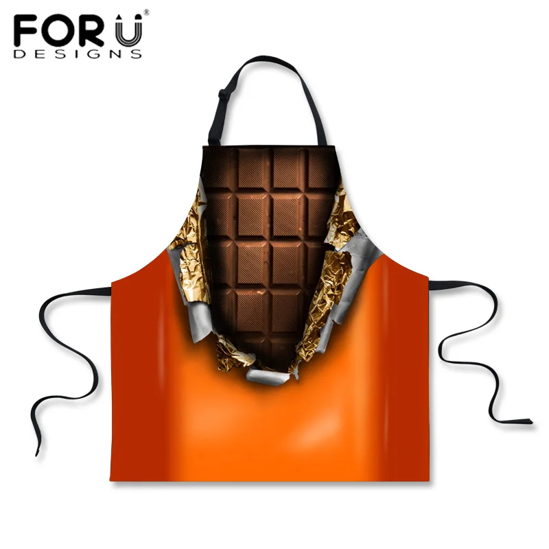 

FORUDESIGNS Funny Solid Color Chocolate Print Aprons for Woman 3D Black Green Men Chef Kitchen Party Apron for Cooking Dinner