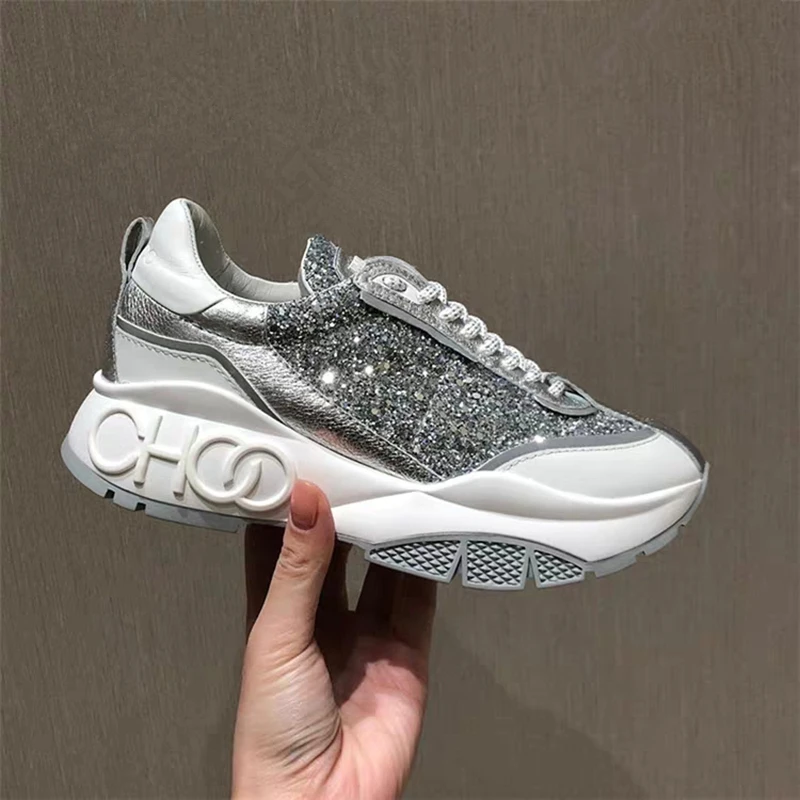 

2019 New Item Spring Popular Outdoor Lace-Up White BlingThick bottom Women Sneakers For Sale