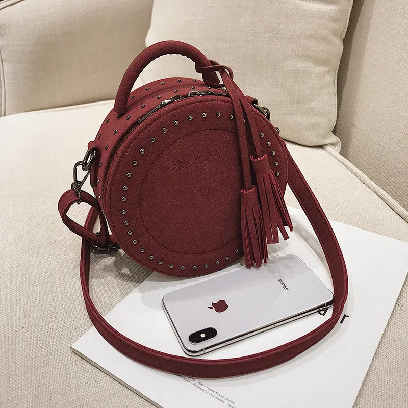Vintage Scrub Leather Crossbody Shoulder Bag for Women Round Fashion Tassel Messenger Bag Female Casual Tote Bags Hot Sale Sac Vintage Scrub Leather Crossbody Shoulder Bag for Women Round Fashion Tassel Messenger Bag Female Casual Tote Bags Hot Sale Sac