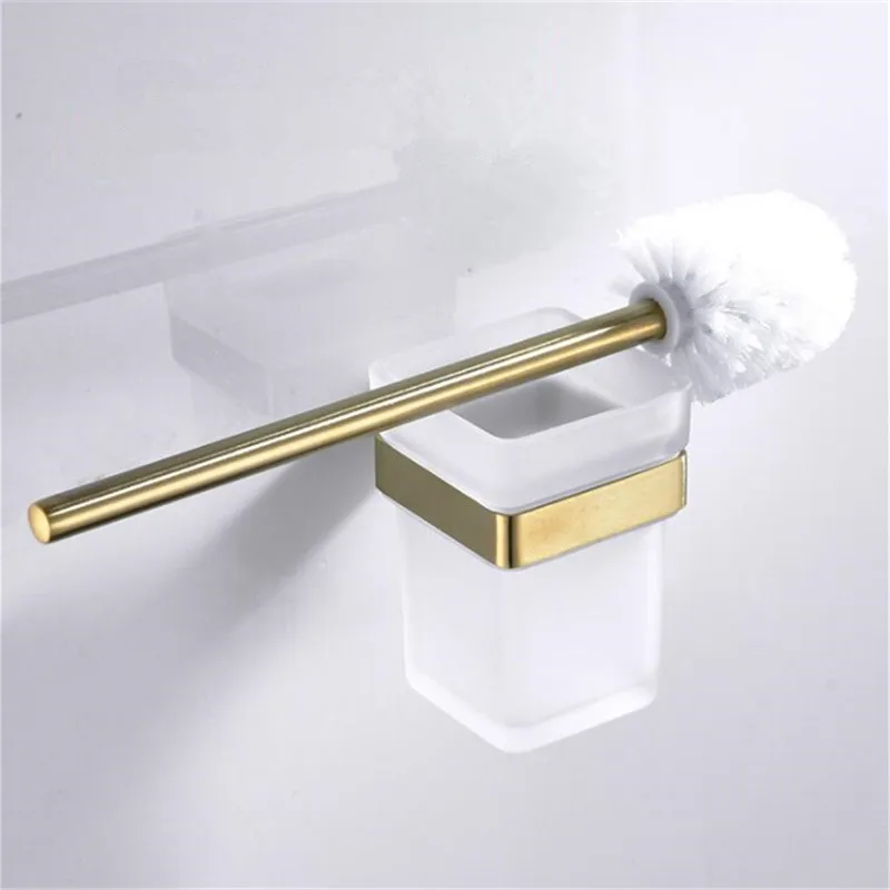 LIUYUE держатель для туалетной щетки, Золотая нержавеющая сталь, настенный, для ванной комнаты, квадратный стеклянный стакан, держатель для туалетной щетки, аксессуары для ванной комнаты