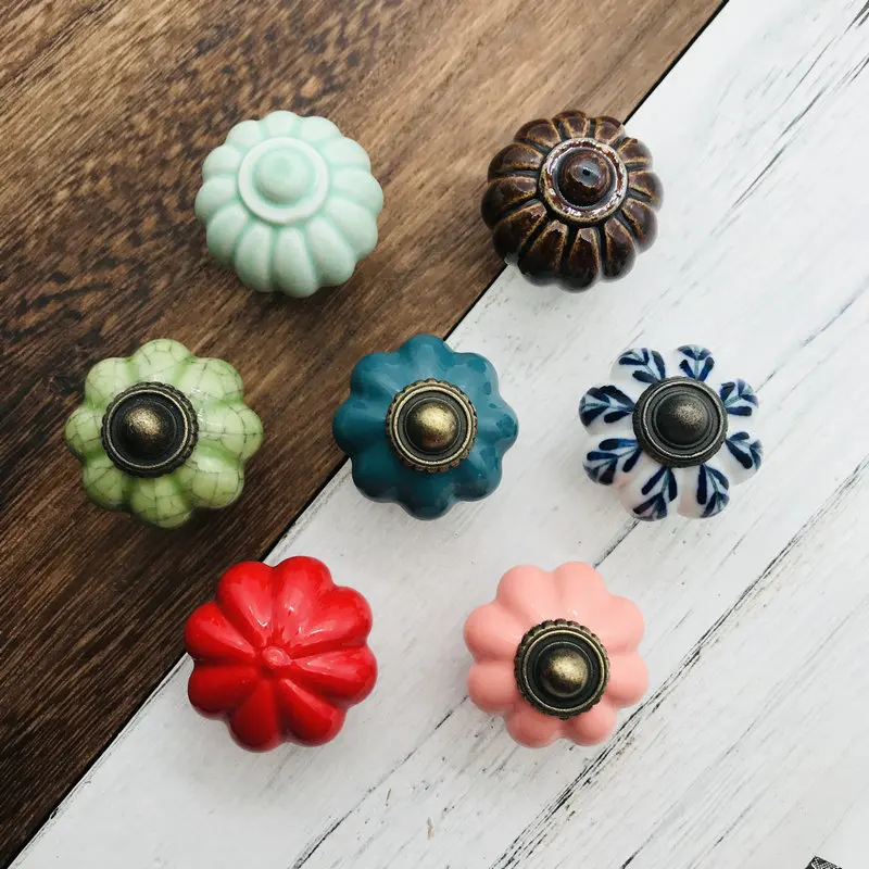 

Set of 8 Multi-Pattern Ceramic Pumpkin Knobs Retro Cabinet Drawer Handles Pulls for Kitchen Furniture Cabinet Wardrobe Door Knob