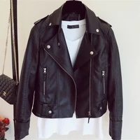 Female 2018 New Design Spring Autumn PU Leather Jacket Faux Soft Leather Coat Slim Black Motorcycle jaqueta de courro feminina