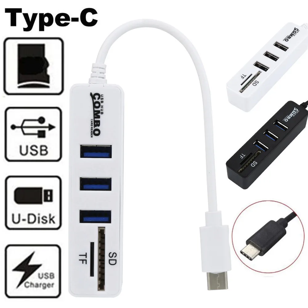 2 в 1 type-C OTG USB 2,0 концентратор usb c концентратор сплиттер комбо 3 порта и SD/TF кард-ридер usb порт 5 25