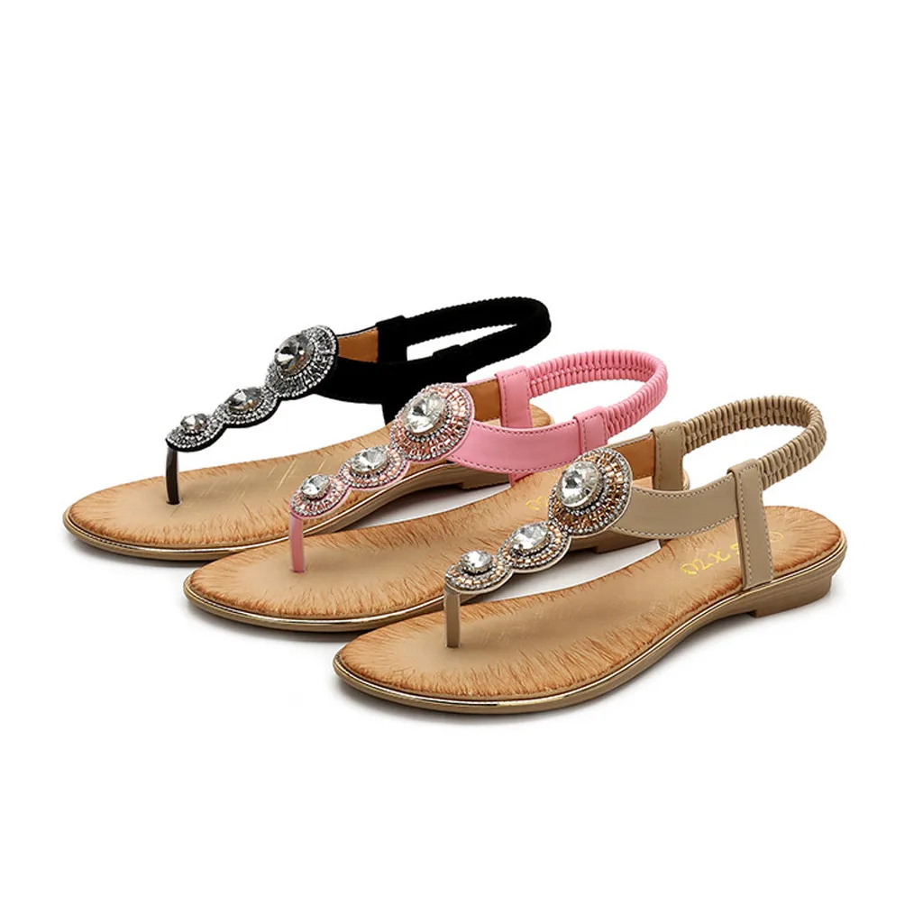 Beige D'été Femmes De Cristal Chaussures 2019 Plates Bohême Sandales odxeBWCr