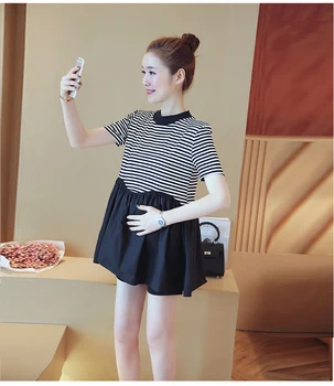 

New explosions fashion summer maternity dress striped short-sleeve one-piece skirt pregnant women shirt large size clothes set