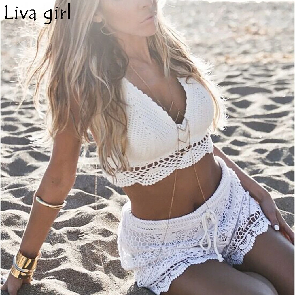 

Liva girl Bikini Hand hook knitting Swimsuit Sexy Pad Bandage Beachwear Suits Brazilian Girls Plus Size Swim Female Swimwear