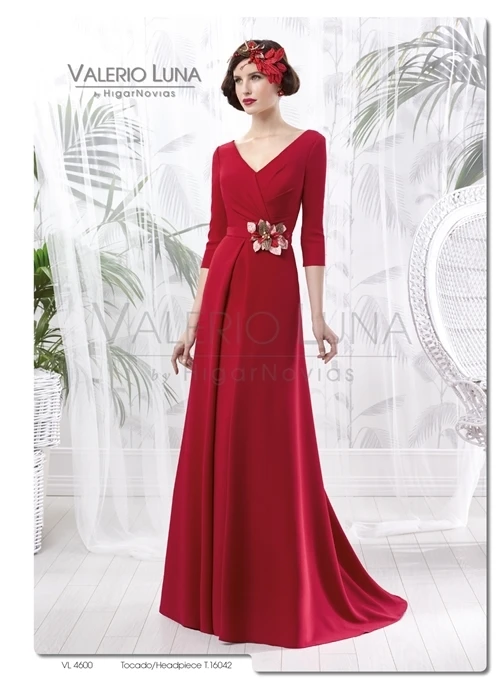 

Elegant V Back Red Floor Length Elegant Mother of the Bride Dresses Three Quarter Sleeves de la boda vestido de la madre MBD179