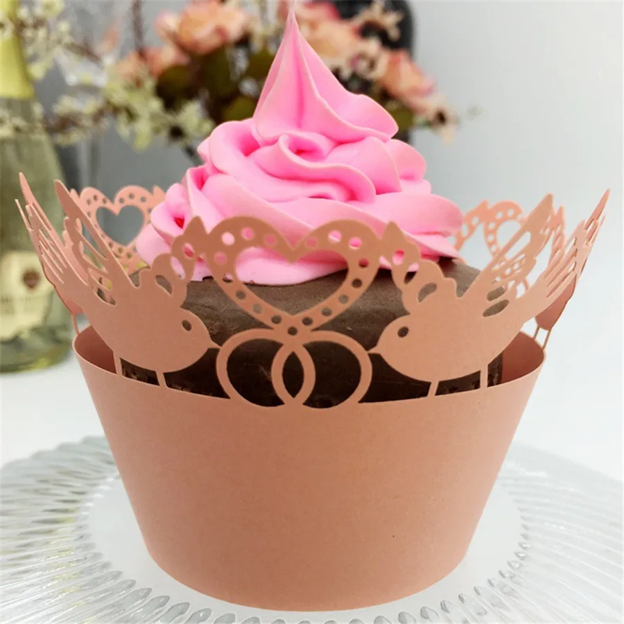120pcs New Laser Paper Cupcake Cups Round Lace Birds Cake Mould DIY