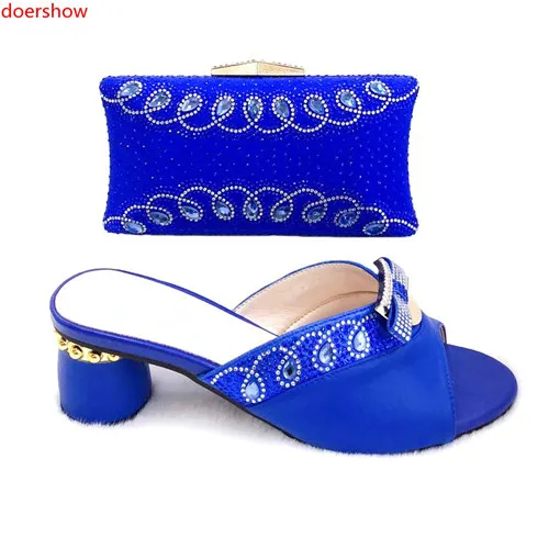 

doershow 2018 New African blueshoe and bag set for party Italian shoe with matching bag new design ladies bag with stones!SLM1-4