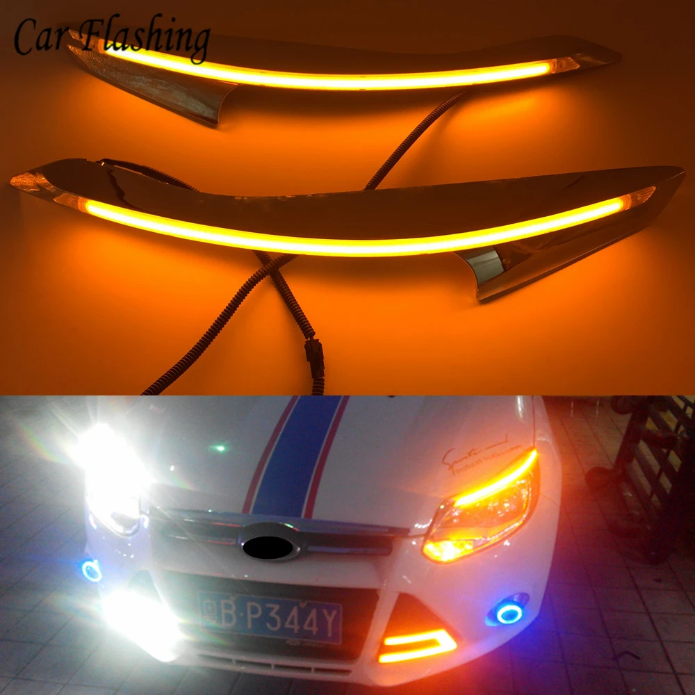 

2PCS For Ford Focus 3 MK3 2012 2013 2014 2015 Car Headlight Eyebrow Decoration Turn Signal DRL LED Daytime Running Light