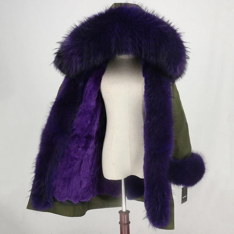 OFTBUY Водонепроницаемая парка зимняя куртка женская шуба из натурального меха енота воротник капюшон Подкладка из натурального кроличьего меха уличная одежда - Цвет: green purple
