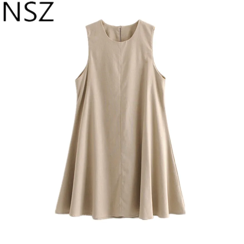 

NSZ Women Cotton Linen Sleeveless Mini Dress Summer Loose Casual A-Line Short Dress Sundress Tank Dres