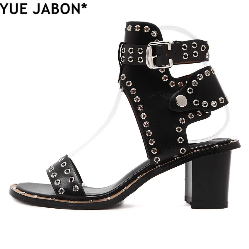 

YUE JABON Cheap Casual Street Style Buckle Strap Gladiator Sandals Stud Rivets Open Toe Women Rome Sandals Lady Ankle Wrap Heels