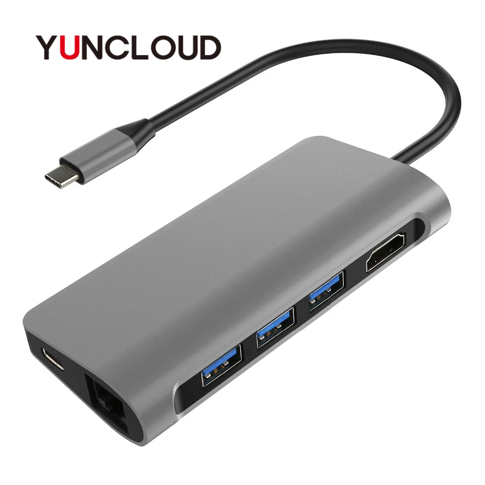

YUNCLOUD Thunderbolt 3 USB-C Dock TO HDMI 4K Ethernet RJ45 SD/TF Card Reader USB 3.0 With Type-C Charging Port For Macbook Pro