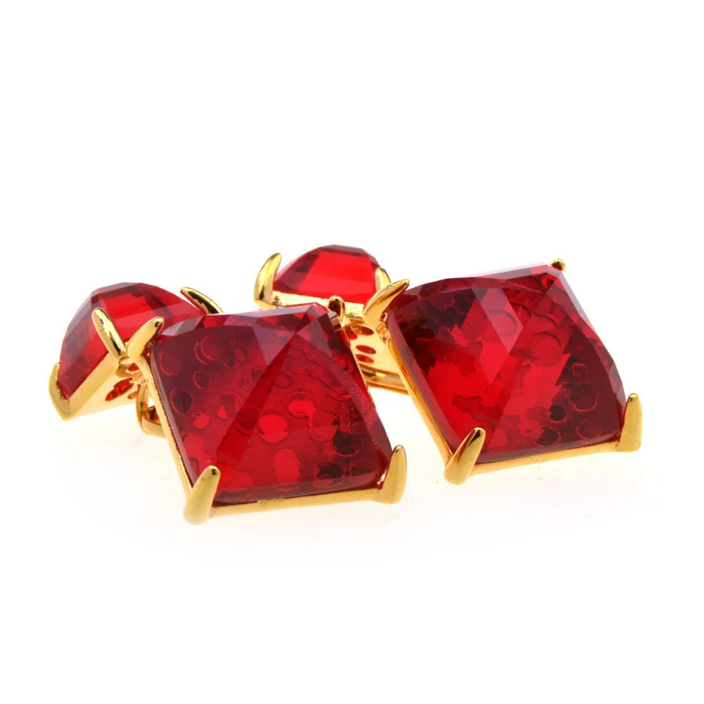 Beour Brand Red Crystal Cufflinks For Mens Fashion High Quality Gold