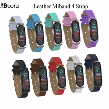 

BOORUI Leather Miband 4 Strap Smart Accessories for Xiaomi Mi Band 4 Strap Replacement Anti-Lost Sports Belt with Metal case
